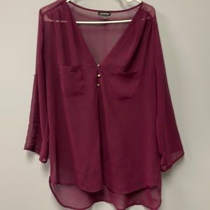 Le Chateau Womens Large Burgundy Sheer Blouse